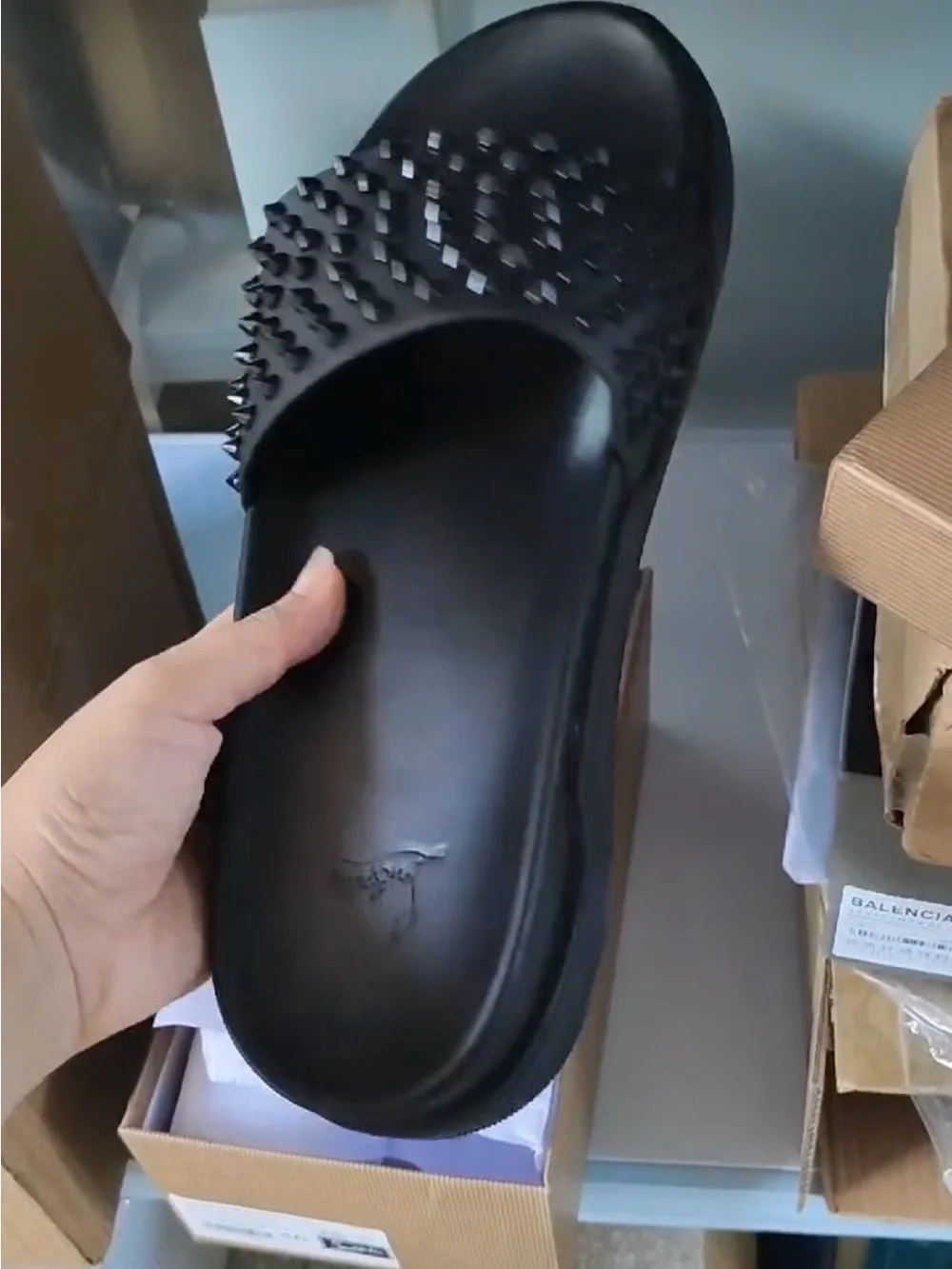 Christian Louboutin Black Studded Slide Sandal for Men
